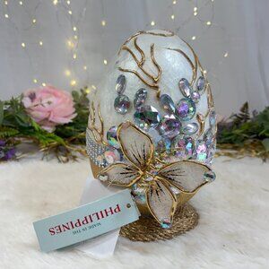 10” Capiz Jeweled Embellished 3D Butterfly Pedestal Easter Egg Pier 1 Style New